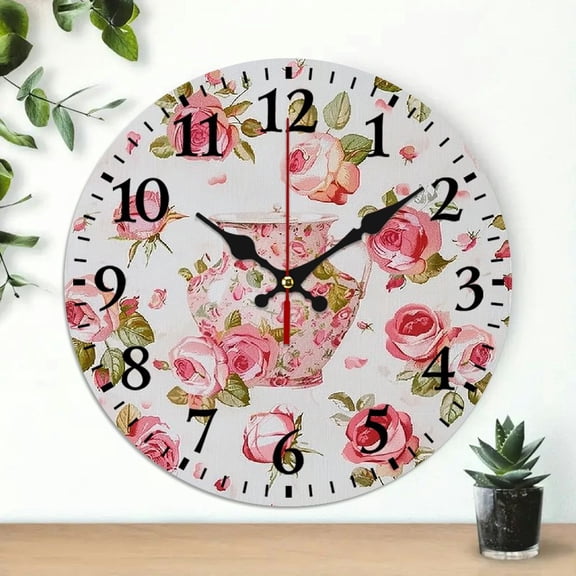 PRATYUS 10-Inch Roses Print Wall Hanging Decor Clock Battery Operated - Ideal for Living Rooms, Kitchens, Dorms, and Everyday Gifts 10x10in