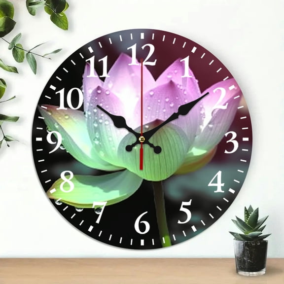 PRATYUS 10 Inch Round Wooden Wall Clock Flowers Water Droplets Theme 10x10in