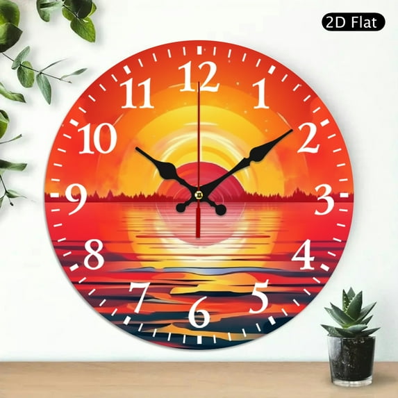 PRATYUS 10 Inch Round Wooden Wall Clock Sunset Water Boat Print 10x10in