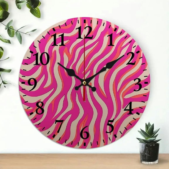 PRATYUS 10 Inch Round Wooden Wall Clock Zebra Print Vibrant Colors 10x10in