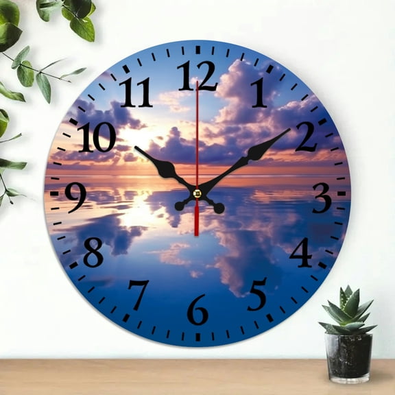 PRATYUS 10 Inch Sky Clouds Sunset Print Wall Hanging Decor Clock Battery Operated - Ideal for Living Rooms, Kitchens, Dorms 10x10in