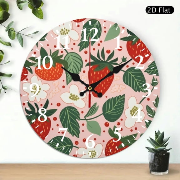 PRATYUS 10 Inch Strawberry Leaves Pattern Wooden Wall Clock 10x10in