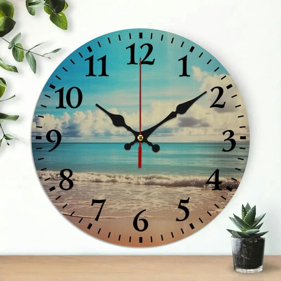 PRATYUS 10 Inch Wooden Wall Clock Beach Surfboard Serene Theme for Living Room, Kitchen, Dorms, and Practical Everyday Gifts 10x10in