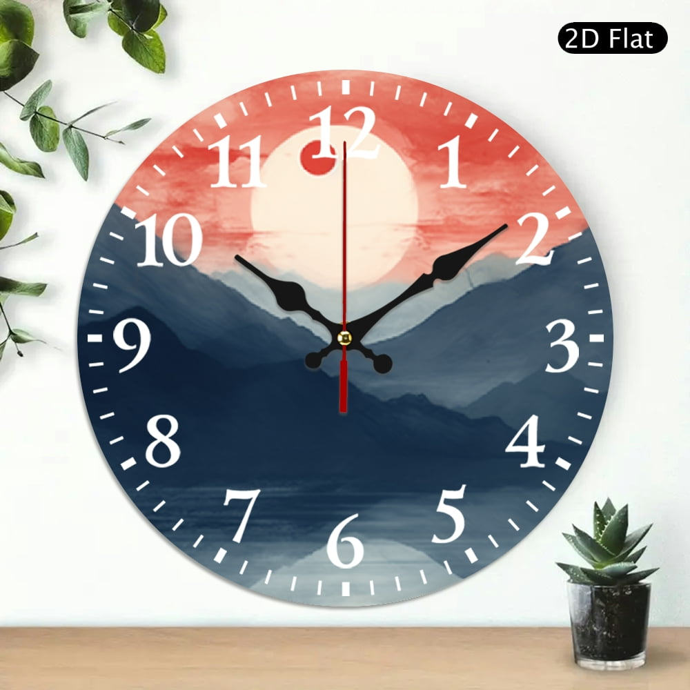 PRATYUS 10 Inch Wooden Wall Clock Red Ball Sky Mountain Print 10x10in ...