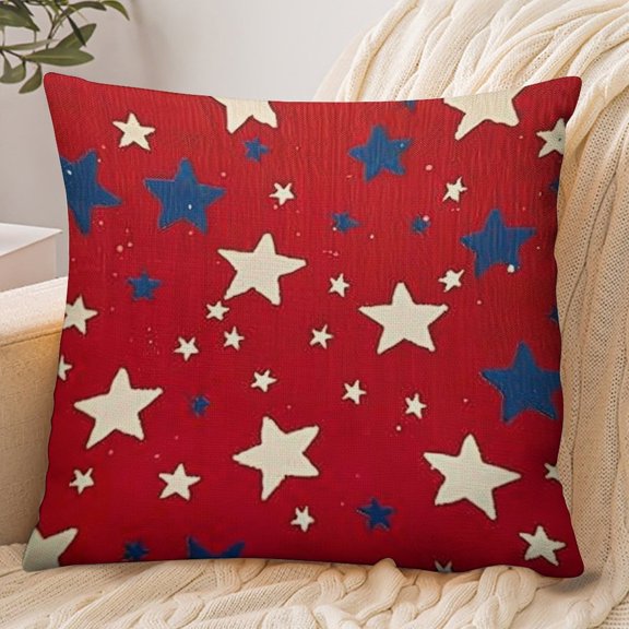 PRATYUS 18x18 Inch Envelope Throw Pillow Cover,Independence Day Patriotic Pillow Case Silk Screen Stars Pattern Cushion Case for Sofa Couch Bed Home Outdoor