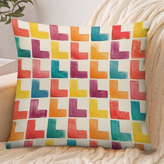 PRATYUS 18x18 Inch Envelope Throw Pillow Cover, Watercolor L Shapes Pattern Soft Polyester Modern Farmhouse Decorative Cushion Case for Home Bedroom Living Room