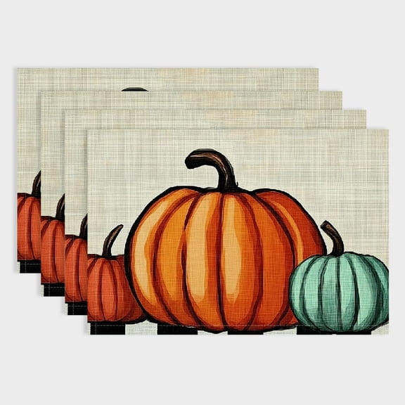 PRATYUS 4Pcs Pumpkin Placemat Linen Table Mats for Birthday Parties, Christmas, Restaurants, Buffets, Home Decoration 18x12in