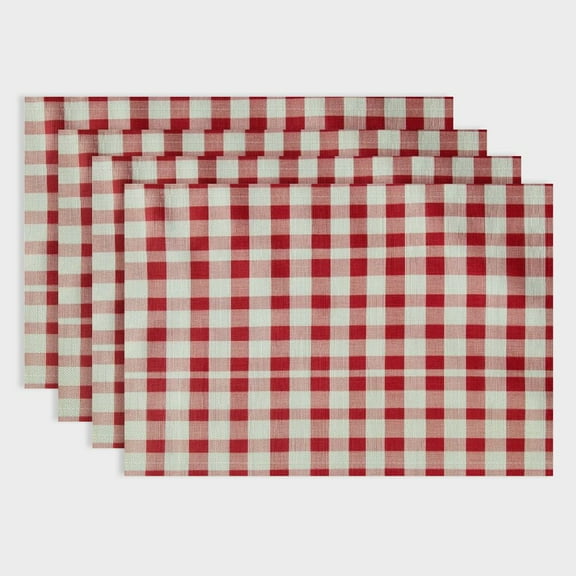 PRATYUS 4Pcs Red White Linen Tablecloth Dining Table Placemats Set for Birthday Parties, Christmas Restaurants, and Buffets - Home Decoration 18x12in