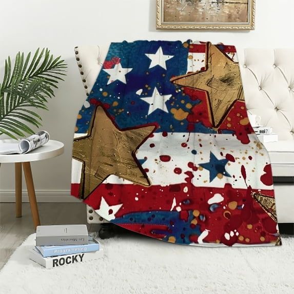 PRATYUS 4th of July, Memorial Day Stars Flannel Blanket Gifts for All Seasons Super Soft Blanket 40x50in