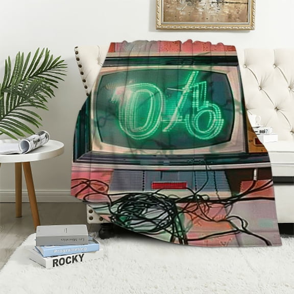 PRATYUS 90s Soft Flannel Throw Blanket, Retro Illustration of Stereo Compact Cassette Player Outdated Electronics, Cozy for Indoor and Outdoor Use 60x80in