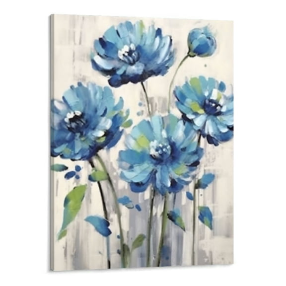 PRATYUS Abstract Floral Artwork Flower Picture: Teal Splash Painting on Canvas Art for Wall 16X20 Inch