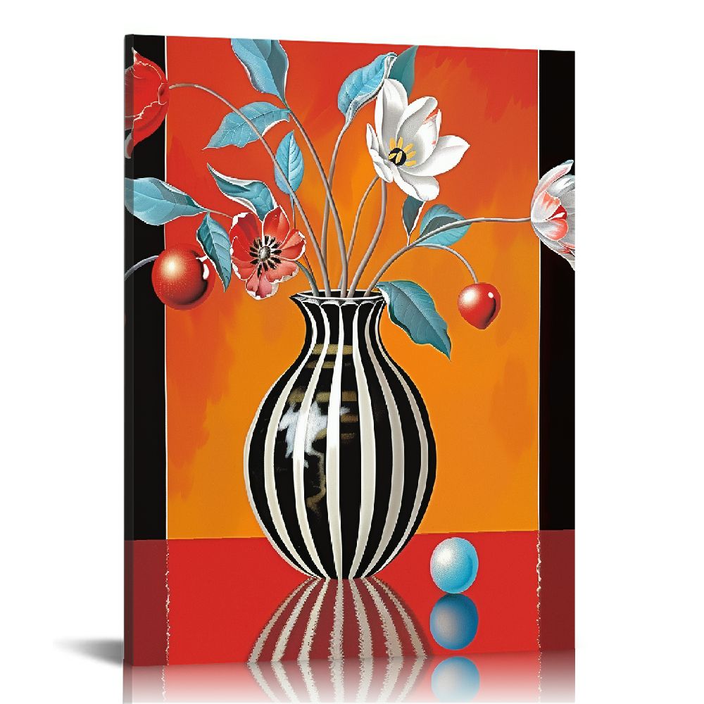 PRATYUS Abstract Red Flower Canvas Wall Art Still Life Canvas Painting