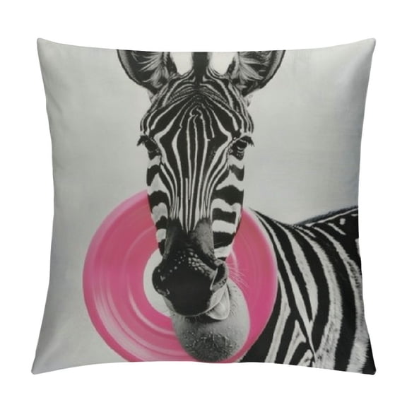 PRATYUS Adorable Animal Blowing Bubbles Gum Decorative Pillow Covers Super Soft Throw Pillow Case Cushion Cover for Home Sofa Decor (Zebra) White