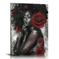thumbnail image 1 of PRATYUS African American Canvas Wall Art Black Girl Fashion Print Abstract Black Art Picture Women Rose Wall Decor Painting Framed Modern Artwork for Bedroom Bathroom  Home Decor, 1 of 5