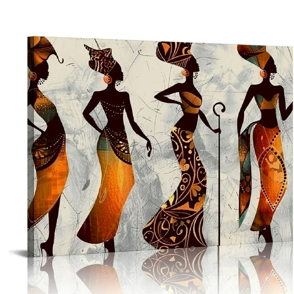 PRATYUS African American Wall Art Black Women Painting Bathroom Grey Wall Decor African Dance Poster African Tribe Art Abstract Painting for Living Room Contemporary Artwork African Print