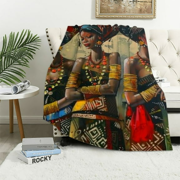 PRATYUS African Woman Themed Blanket African Pattern Throw Blanket Ethnic Afro Decor Blanket for Kids Traditional Exotic Warm Fuzzy Blanket Room Decor 60x80in