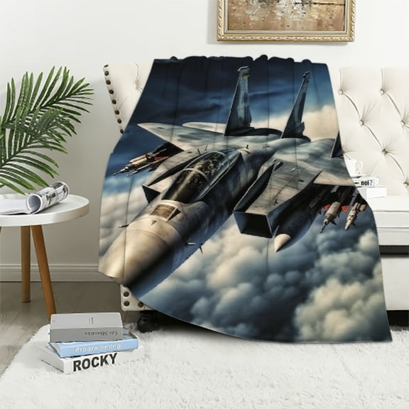 PRATYUS Airplane Fighter Blanket Throw Blanket 3D Bedroom Decor for Couch Bed Sofa Blanket for Kids Teen Young Boys Girls, Fuzzy Blanket White 50x60in