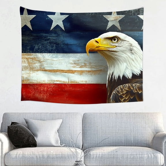 PRATYUS American Flag Tapestry, USA Eagle Stars and Stripes Flag Hippie Tapestry Wall Hanging for Bedroom, Independence Day Fourth of July Tapestries Poster Blanket Home Decor 40x30in