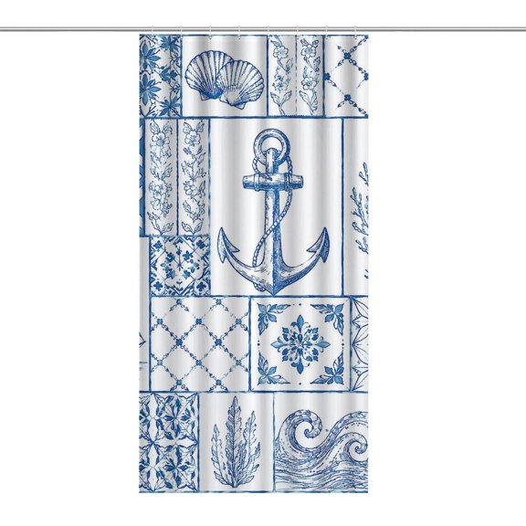 PRATYUS Anchor Sailboat Tile Pattern Shower Curtain,Waterproof Fabric Bath Curtains for Bathroom Decor,Washable Bathroom Shower Curtain Set with Hooks,