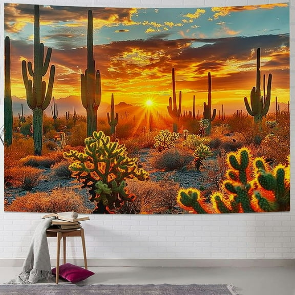 PRATYUS Arizona Desert Tapestry Saguaro Cacti Mountains Tapestry for Bedroom Aesthetic Phoenix Sunset Landscape Pictures Nature Scenery Tapestries Wall Hangings for Room 50x40inch