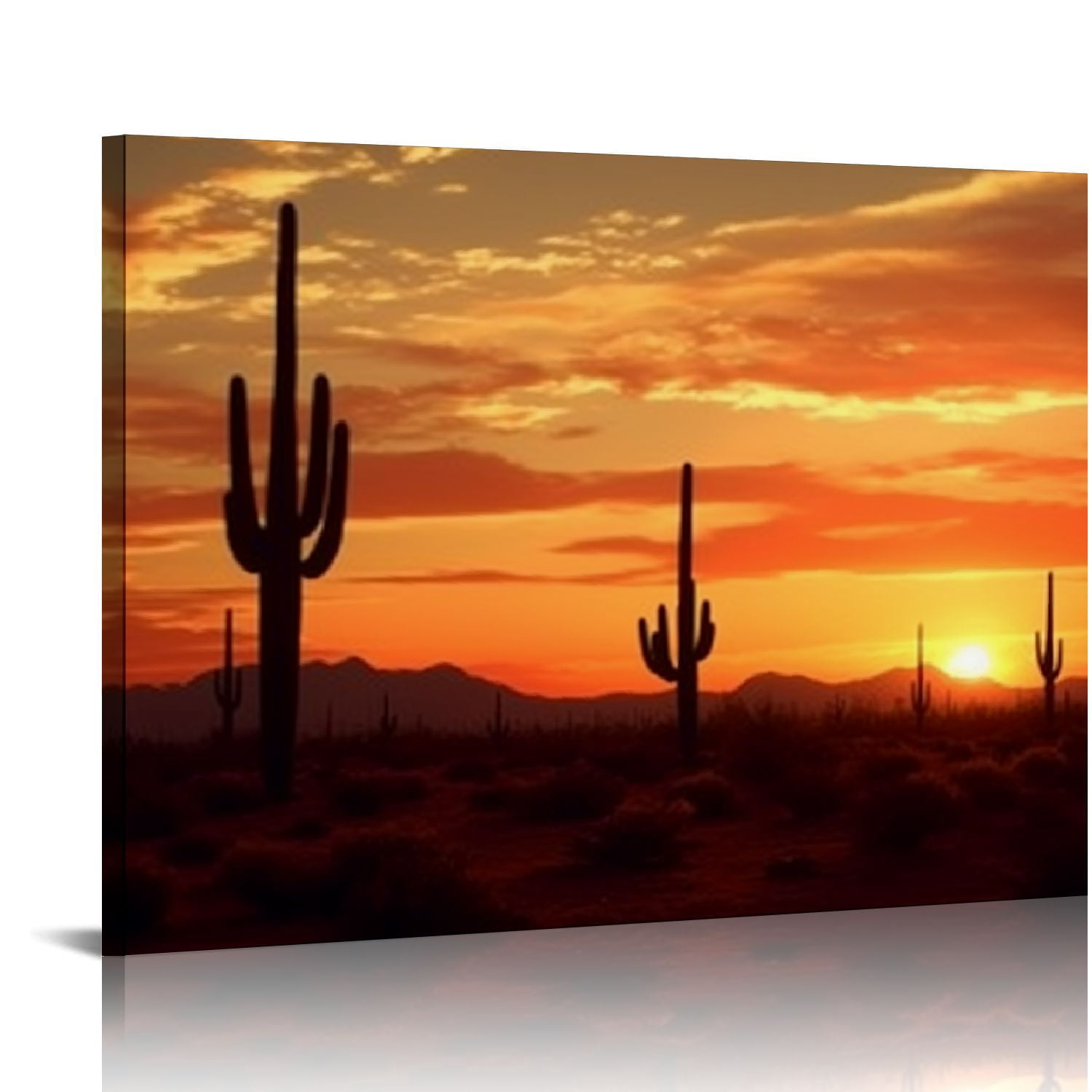PRATYUS Arizona Sunset Over Saguaro Cacti Canvas Wall Art Print, Desert ...