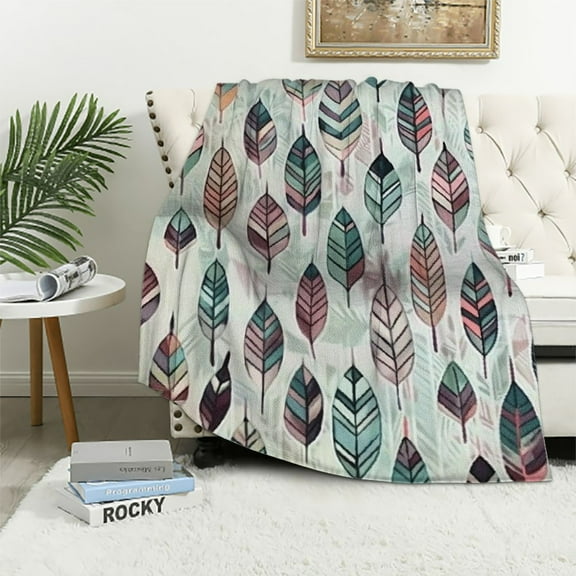 PRATYUS Arrow Throw Blanket, Retro Style Pattern Pastel Colors Peruvian Vintage Art Motifs, Flannel Accent Piece Soft Couch Cover for Adults, Green Peach 40x50in