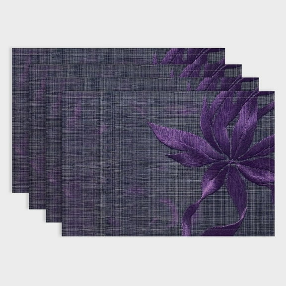 PRATYUS Art Purple Flower Linen Cloth Placemats, Set of 4 Western Meal Table Mats for Birthday Parties, Christmas, Restaurants, Buffets, Home Decoration 18x12in