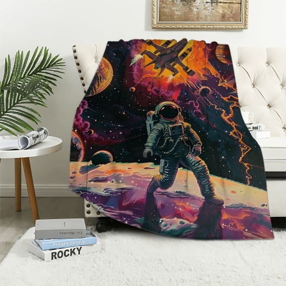PRATYUS Astronaut Outer Space Planets Print Throw Blankets Gifts for Kids Boys Soft Warm Lightweight Cozy All Seasons Long-Lasting Blanket 40x50in