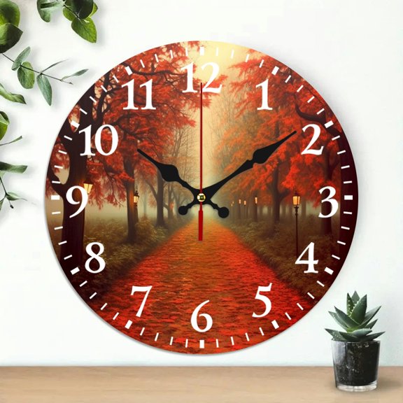 PRATYUS Autumn Leaves Print Wall Clock Battery Operated 10 Inch 10x10in
