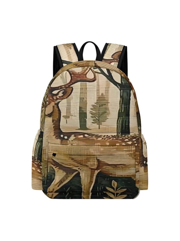 Backpack Oxford Fabric Fawn Forest Leaves Artistic Collage Laptop Bag Back To School Campus Lightweight Durable Water Resistant Large Capacity 16.5 Inch
