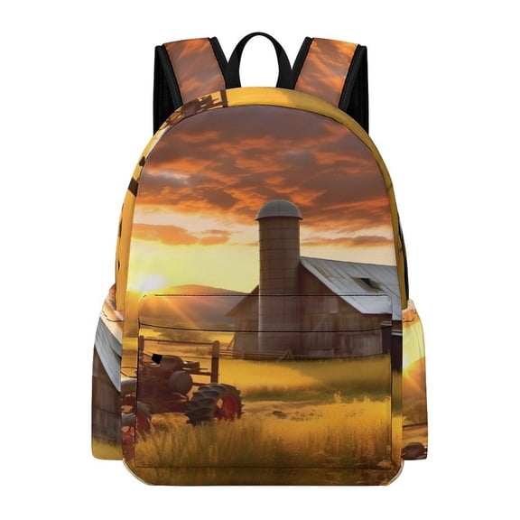 PRATYUS Backpack Oxford Fabric Golden Hour Barn Tractor Field Laptop Bag Back To School Campus Lightweight Durable Water Resistant Large Capacity 16.5 Inch