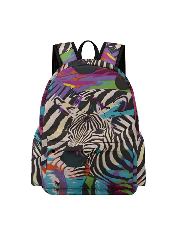 Backpack Oxford Fabric Pop Art Colorful Zebra Laptop Bag Back To School Campus Lightweight Durable Water Resistant Large Capacity 16.5 Inch