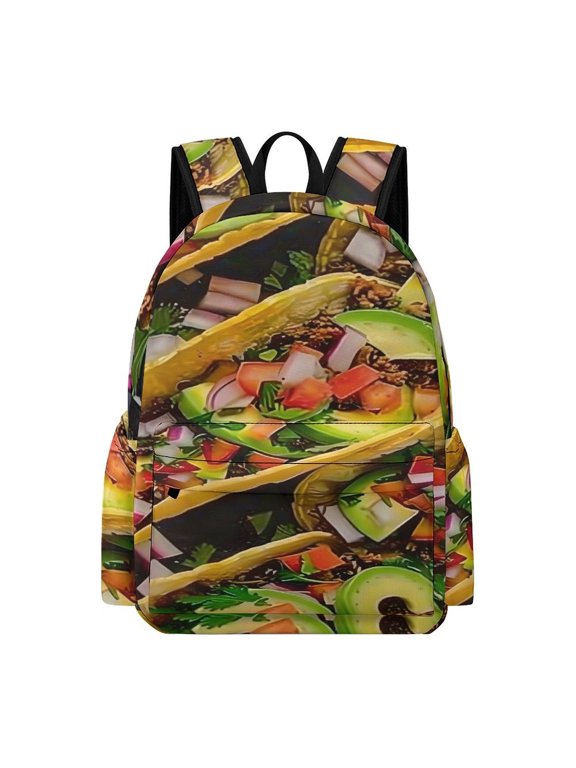 Backpack Oxford Fabric Tacos Meat Vegetables Mexican Food Laptop Bag Back To School Campus Lightweight Durable Water Resistant Large Capacity 16.5 Inch