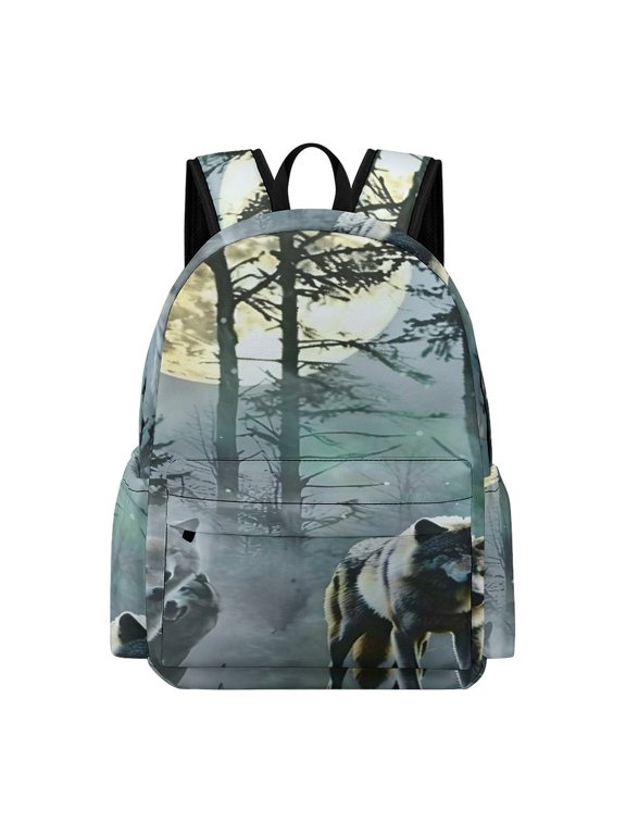 Backpack Oxford Fabric Wolf Pack Forest Moonlight Laptop Bag Back To School Campus Lightweight Durable Water Resistant Large Capacity 16.5 Inch
