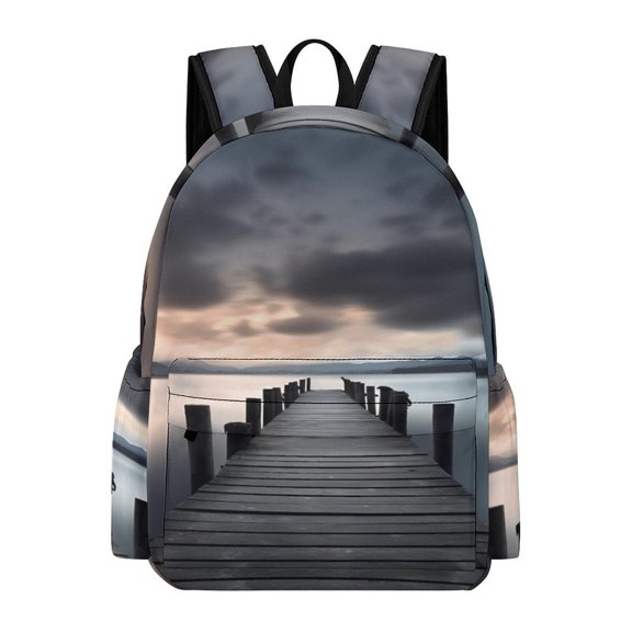 PRATYUS Backpack Oxford Fabric Wooden Pier Mountain Lake Laptop Bag Back To School Campus Lightweight Durable Water Resistant Large Capacity 16.5 Inch