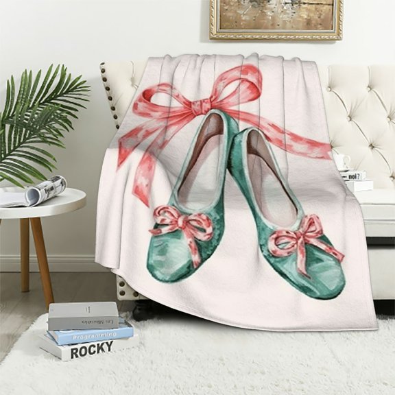 PRATYUS Ballet Shoes Bow Fantasy Throw Blankets for Sofa Couch Cozy Flannel Travel Outdoor Blanket All Seasons Soft Plush Blankets 60x80in