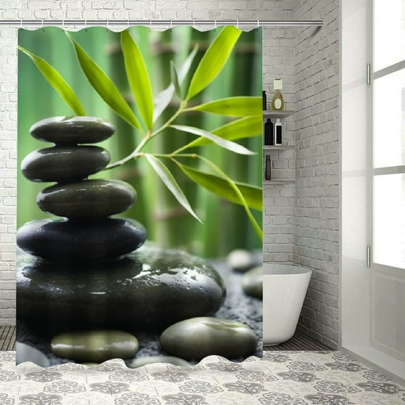 PRATYUS Bamboo Shower Curtain for Chic Elegant Bathroom Decor, 100% Polyester Fiber, Washable with Hooks 69"x72