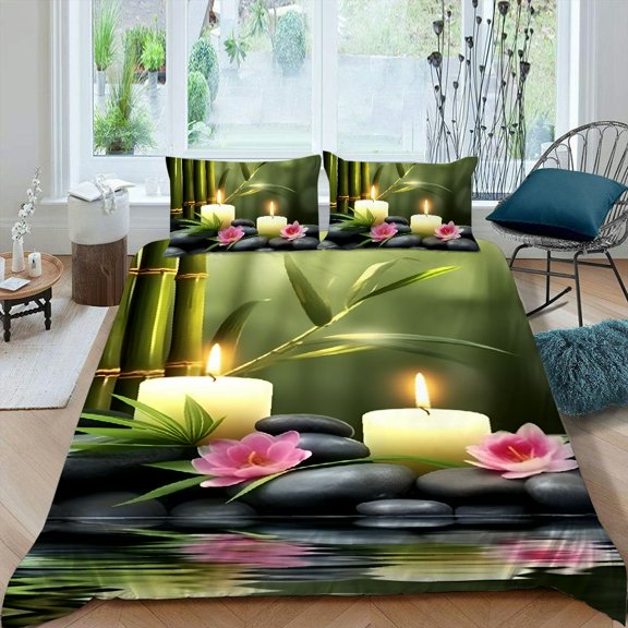 PRATYUS Bamboo Trees 3-Piece Bedding Set (Single-Sided Print) Lightweight and Soft Peach Skin Velvet Bedroom Guest Room 87x68in