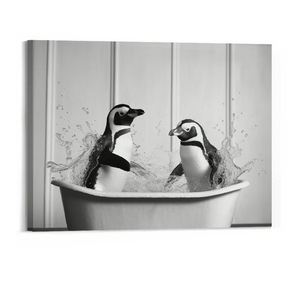 PRATYUS Bathroom Penguin Animal Canvas Wall Art Funny Penguin Painting ...