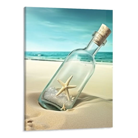 PRATYUS Beach Bottle Canvas Wall Art Picture 16x20in for Living Room Bedroom 16x20in
