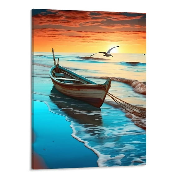 PRATYUS Beach Sunset Sailboat Canvas Wall Art Picture 16x20in for Living Room Bedroom 16x20in