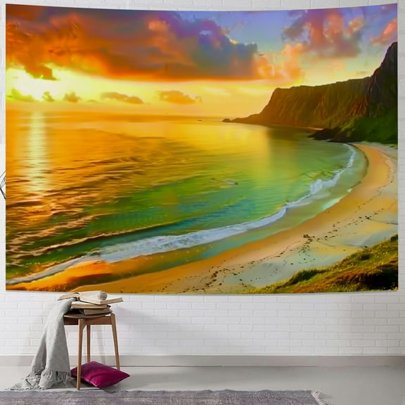 PRATYUS Beach Sunset Tapestry Forest Nature Landscape Tapestry Wall Hanging Scenic Tree Mountain Tapestry Psychedelic Coastal Sunrise Headboard Tapestry for Bedroom Living Room Decor Painting