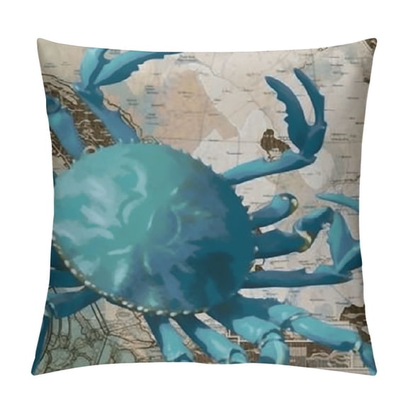 PRATYUS Beach Theme Cushion Covers French Retro Ocean Animal Teal Blue Crab White Throw Pillow Sea Turtle Nursery Decor Modern Pillow Case with Zippe for Bedroom Sofa Couch 18x18in