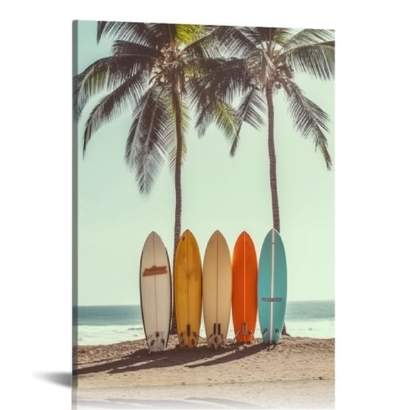 PRATYUS Beach Wall Art for Living Room Bedroom Office Bathroom Blue Seascape View Themed Picture Poster Printing Wall Decor Surfboard for Teens Home Decor 16x20 in/12x16 in