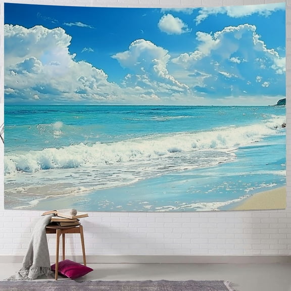 PRATYUS Beach Waves Tapestry Wall Hanging Blue Sky Coulds Nature Tapestry Tropical Ocean Sea Seashore Coast Wall Tapestries 40x30inch