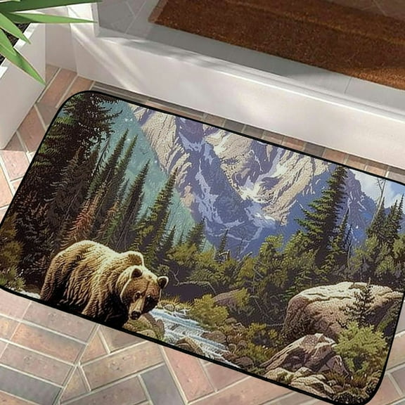 PRATYUS Bear Mountain Stream Mountain Range Outdoor Felt Doormat for Home Entrance - Recycled Rubber Backing - UV Resistant - Stain Resistant - All Seasons Use - Easy to Clean 19.68*39.37 in