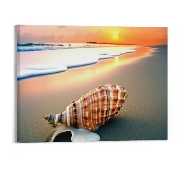 PRATYUS Bedroom Living Room Home Decor Canvas Wall Art Picture 20x16in Sunset Seashore Conch 20x16in