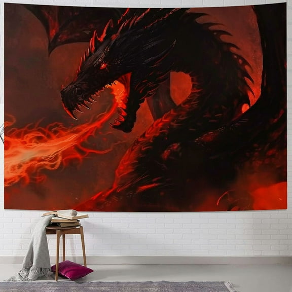 PRATYUS Black Cool Dragon Fantasy Tapestry Bedroom Tapestries Living Room Wall Hanging Blanket 3D Printing Home Decor 40x30inch