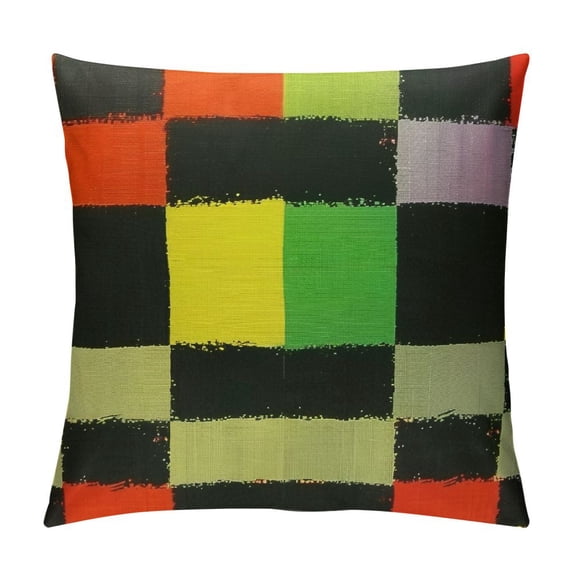 PRATYUS Black Rainbow Checkerboard Pattern Pillow Covers Square Throw Pillowcase for Couch Sofa Home Bedroom Decor White