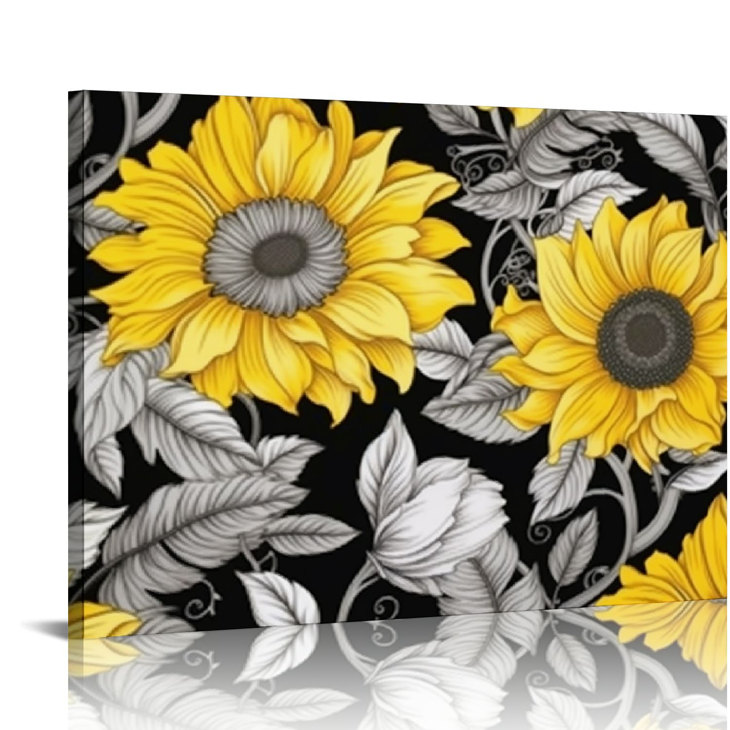 PRATYUS Black White Wall Art Sunflower Painting Yellow Wall Decor